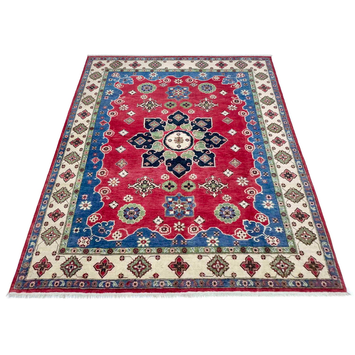 Kazak Rug Handmade Red Medallion 7x10 ft