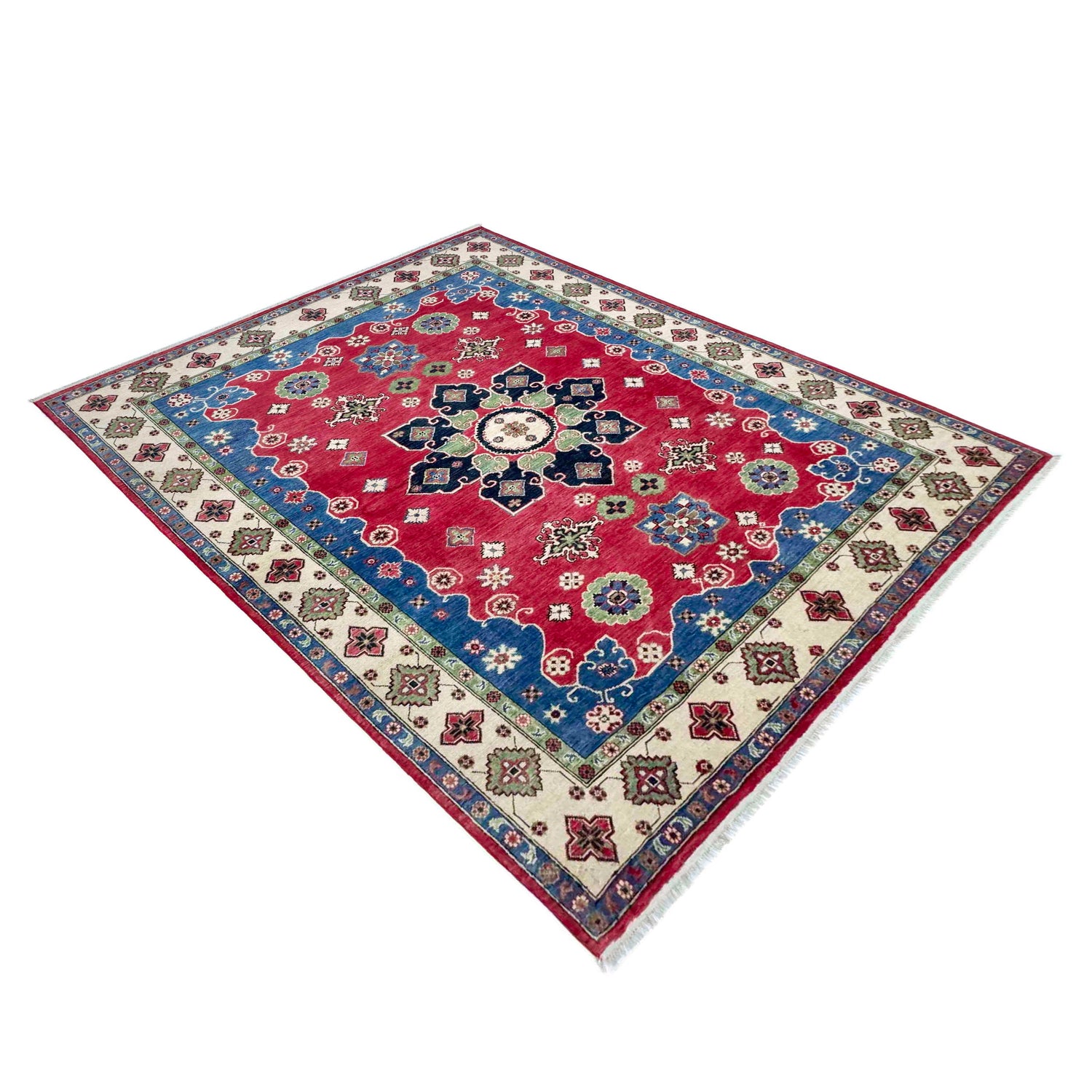 Kazak Rug Handmade Red Medallion 7x10 ft