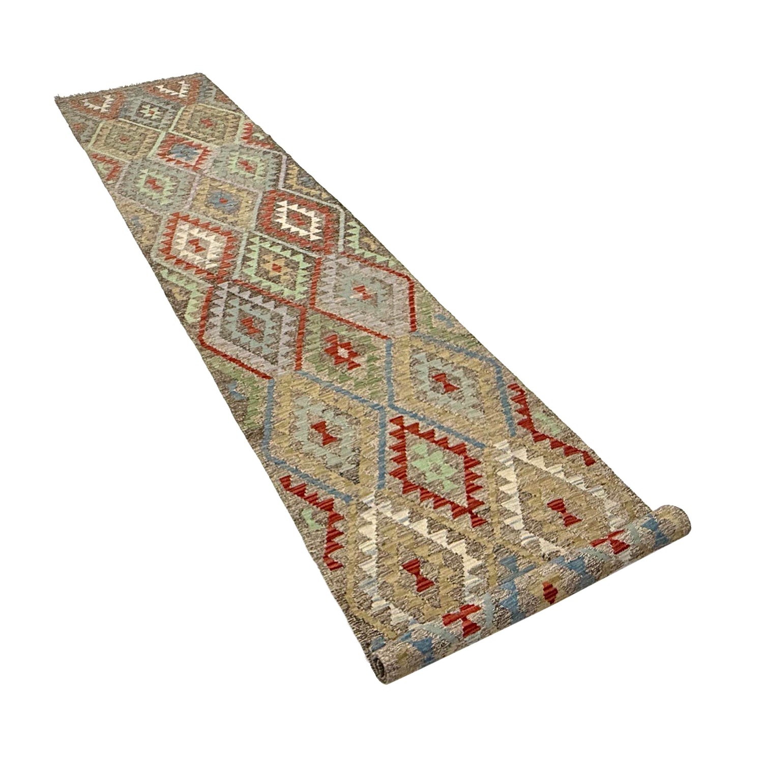 Handmade Multi Kilim Geometric 13' Runner
