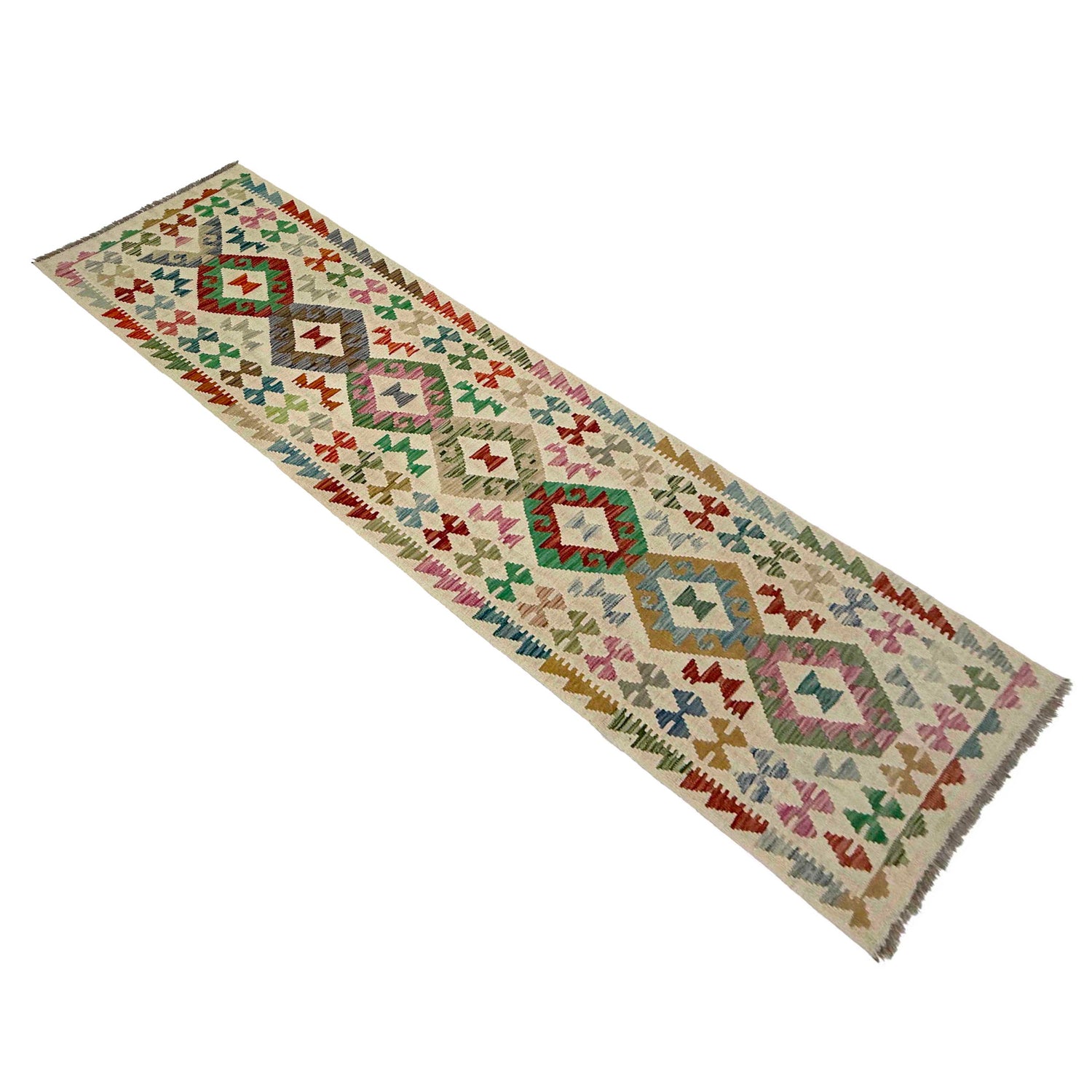 Handmade Multi Kilim Geometric 10' Runner