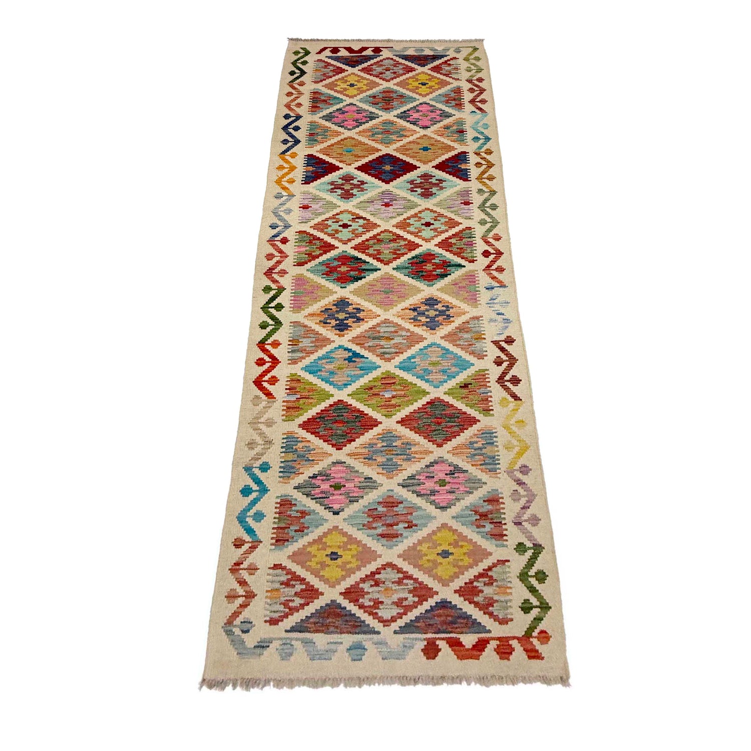Handmade Multi Kilim Geometric 10' Runner