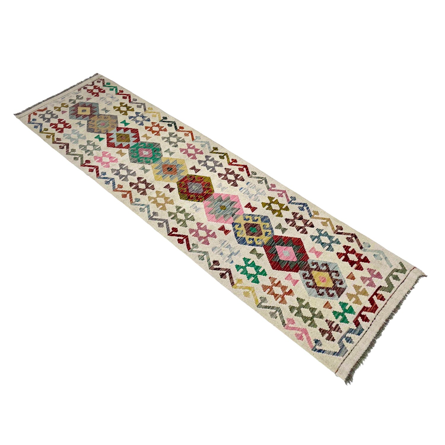 Handmade Multi Kilim Geometric 10' Runner