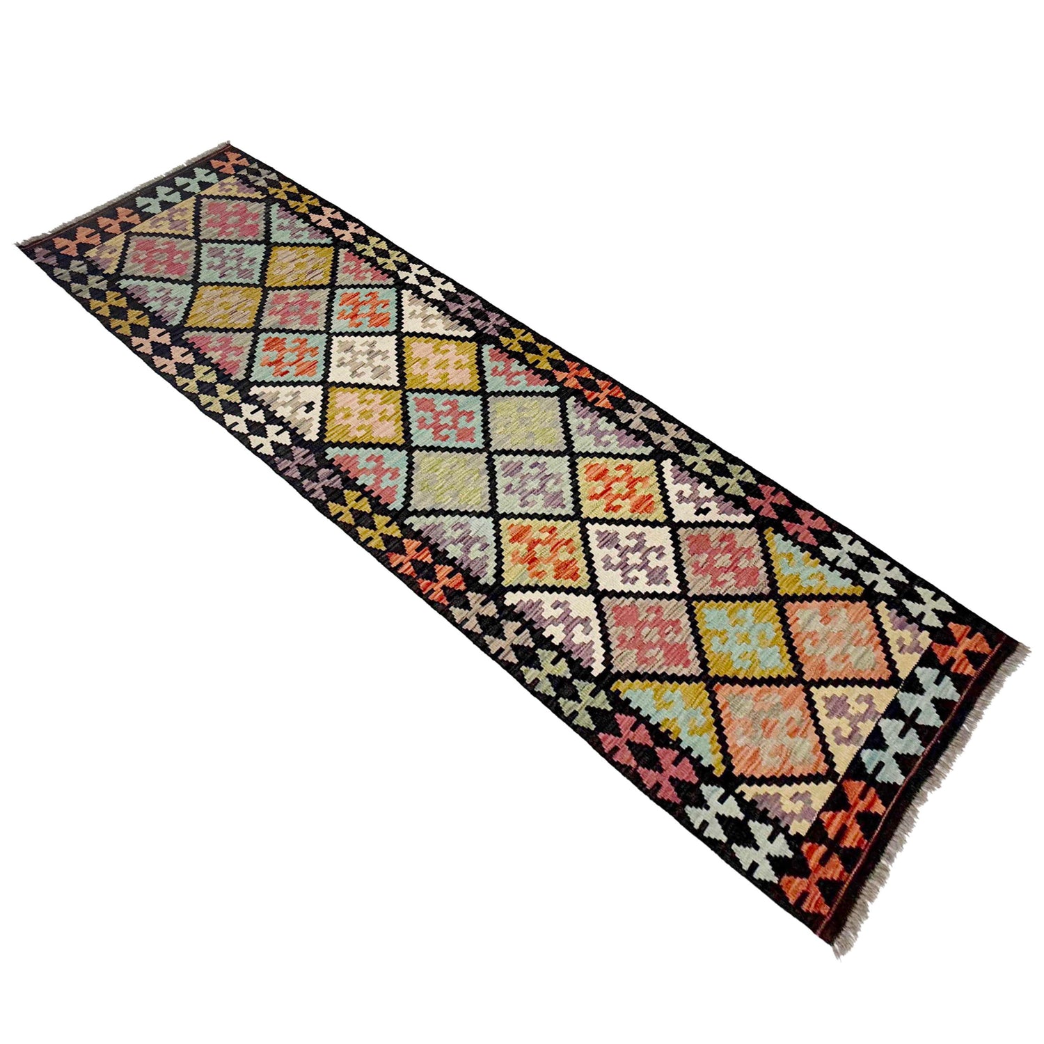 Handmade Multi Kilim Geometric 10' Runner