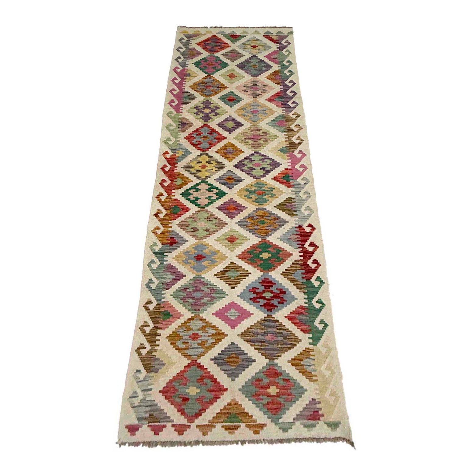 Handmade Multi Kilim Geometric 10' Runner