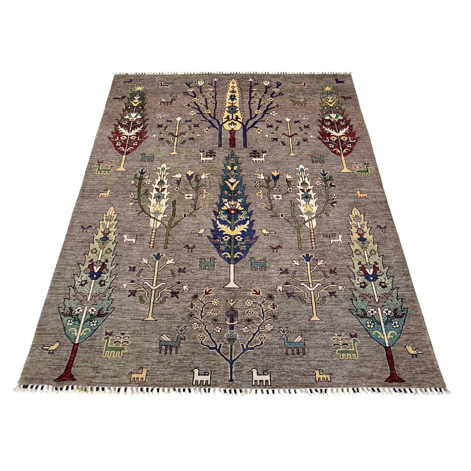 Tree Of Life Area Rug Handmade Gray Floral 5x8 ft