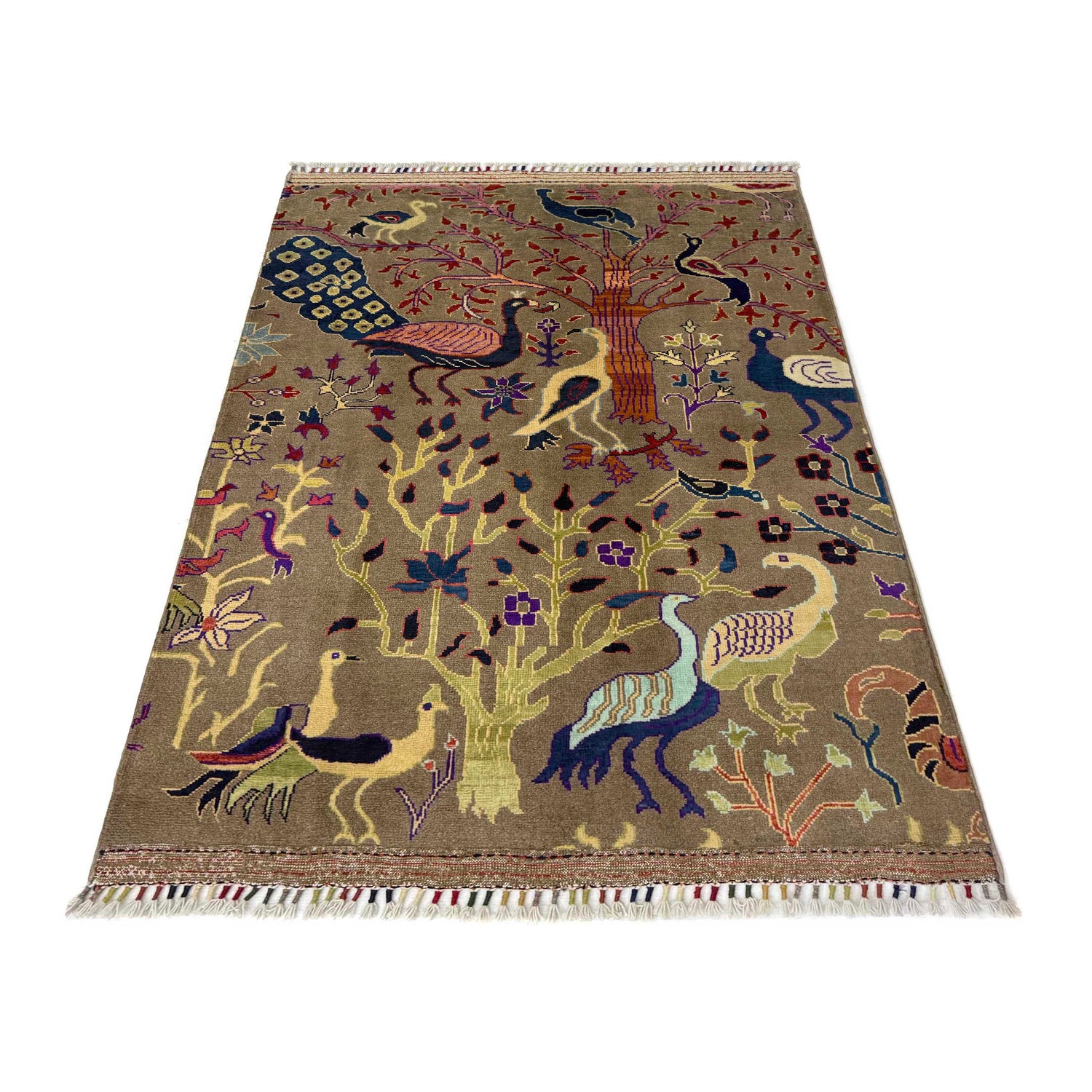 Tree Of Life Area Rug Handmade Brown Floral 3x5 ft