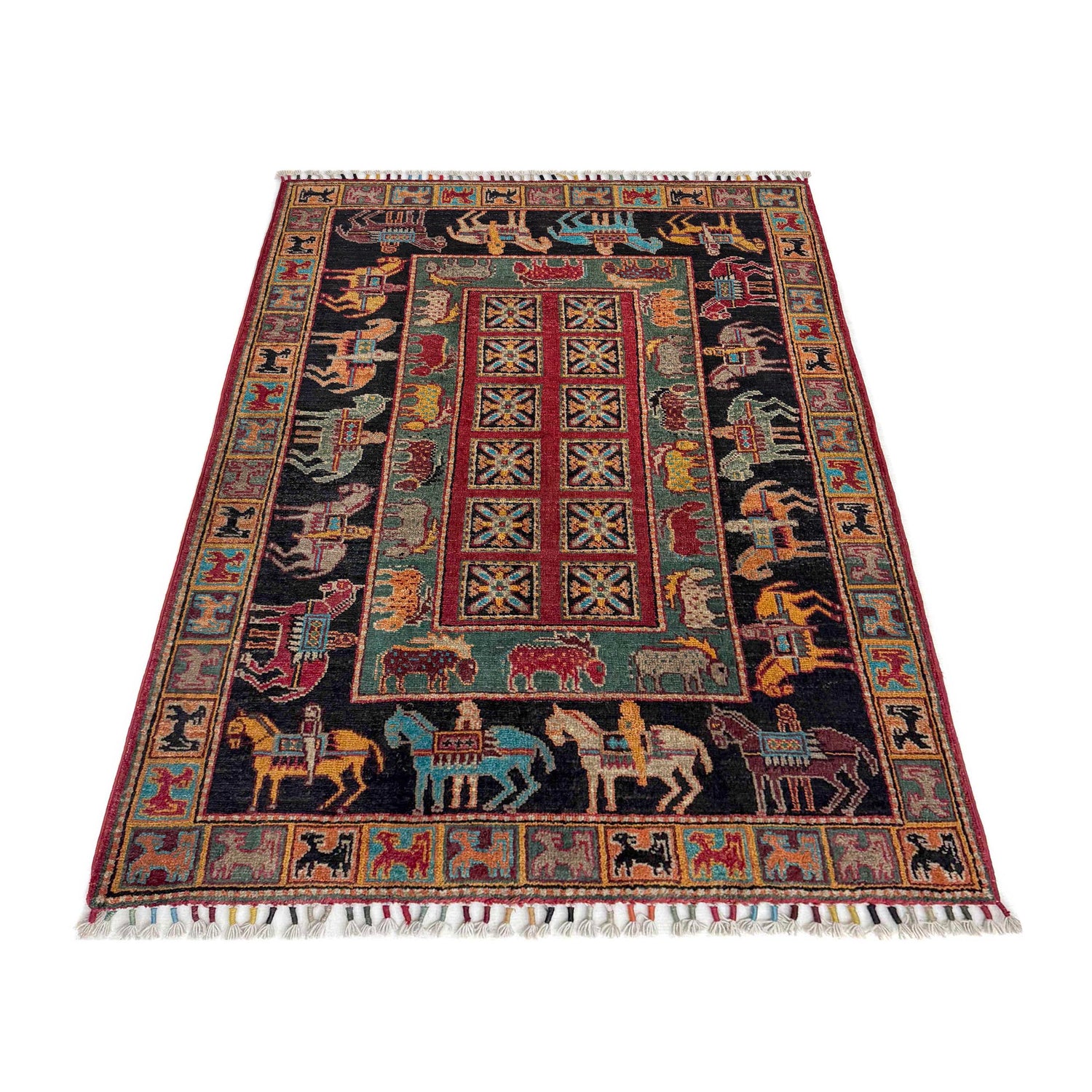 Shikargah Area Rug Handmade Multi Animal/Birds 3x5 ft