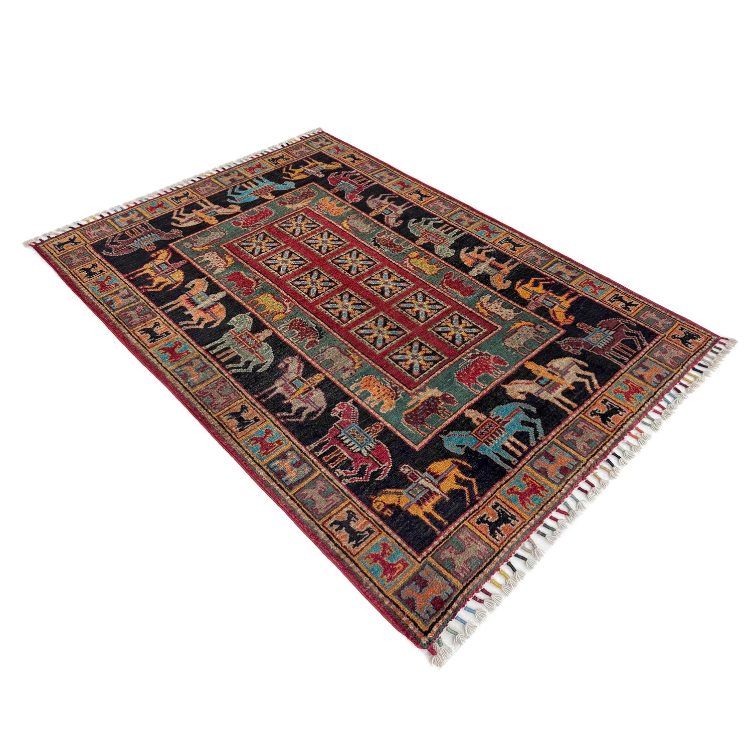 Shikargah Area Rug Handmade Multi Animal/Birds 3x5 ft