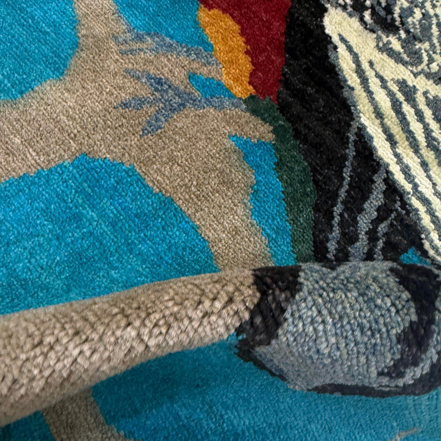 Pictorial Rug Handmade Blue Design
