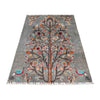 Tree Of Life Area Rug Handmade Gray Floral 3x5 ft