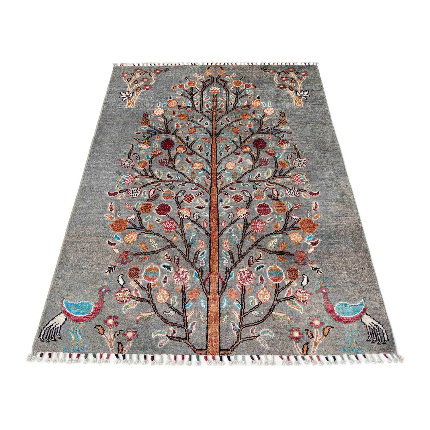 Tree Of Life Area Rug Handmade Gray Floral 3x5 ft