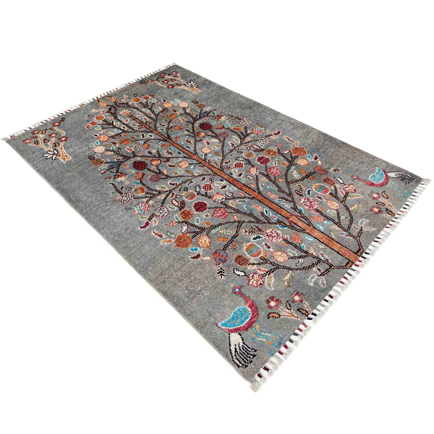 Tree Of Life Area Rug Handmade Gray Floral 3x5 ft