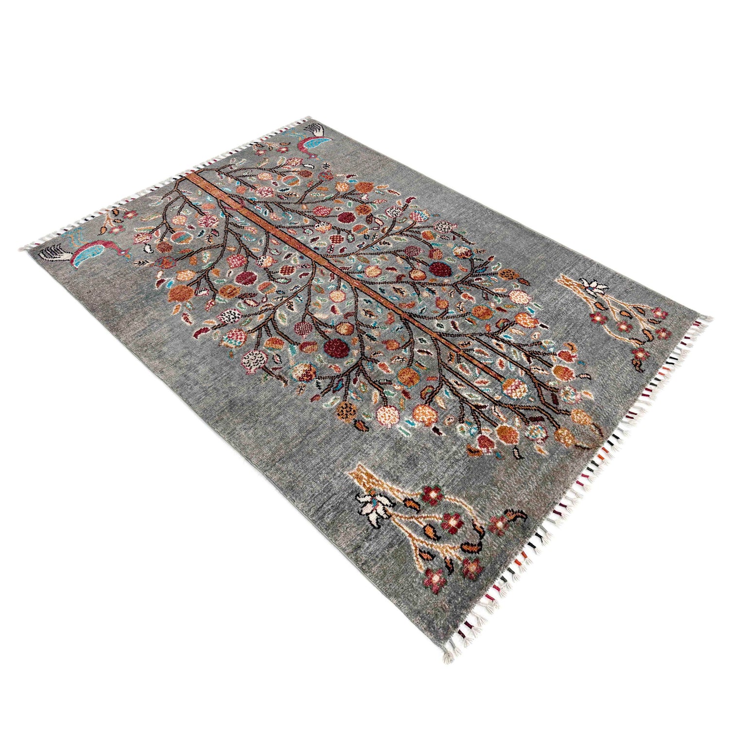 Tree Of Life Area Rug Handmade Gray Floral 3x5 ft