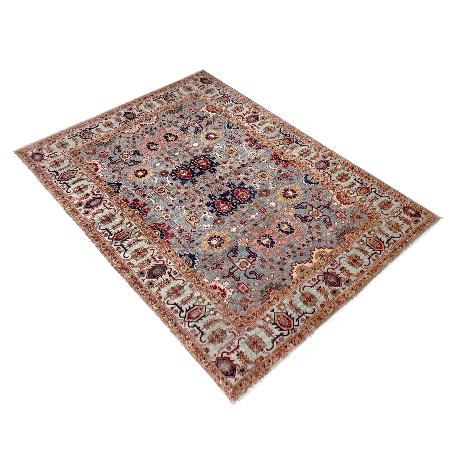 Hand-Knotted Gray Floral Sultani Area Rug – 6' 8" x 9' 9" ft (204 x 298 cm) | SKU: R39635