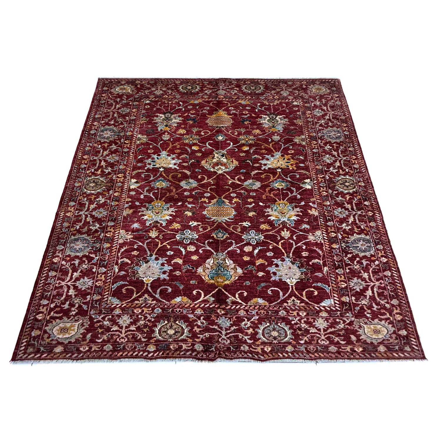 Hand-Knotted Red Floral Sultani Area Rug – 5' 8" x 7' 9" ft (172 x 237 cm) | SKU: R39636