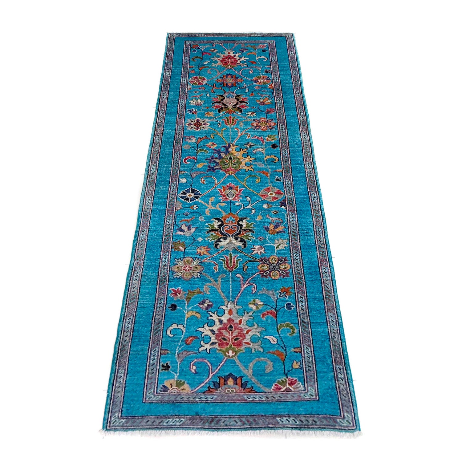 Hand-Knotted Blue Floral Sultani Runner – 2' 9" x 9' 4" ft (84 x 284 cm) | SKU: R39637