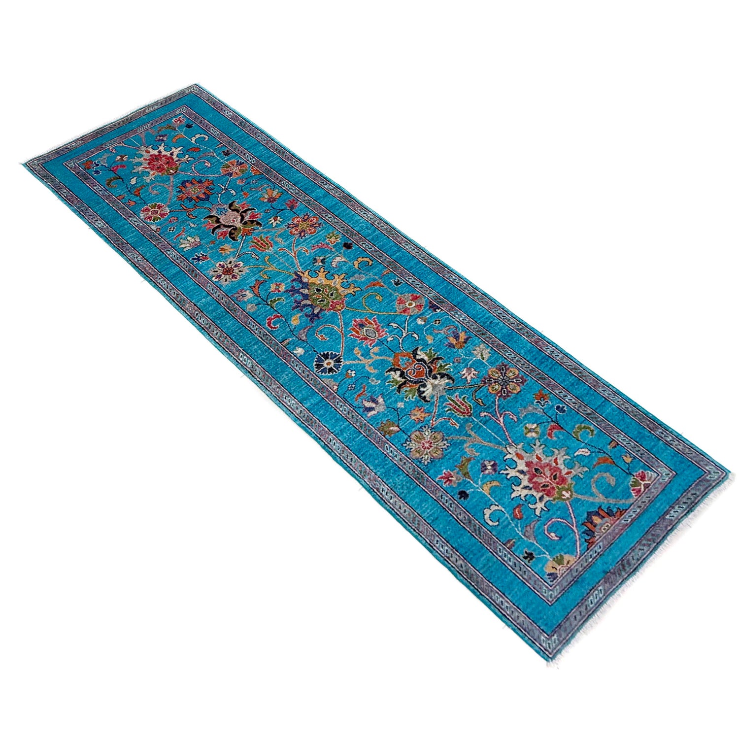 Hand-Knotted Blue Floral Sultani Runner – 2' 9" x 9' 4" ft (84 x 284 cm) | SKU: R39637
