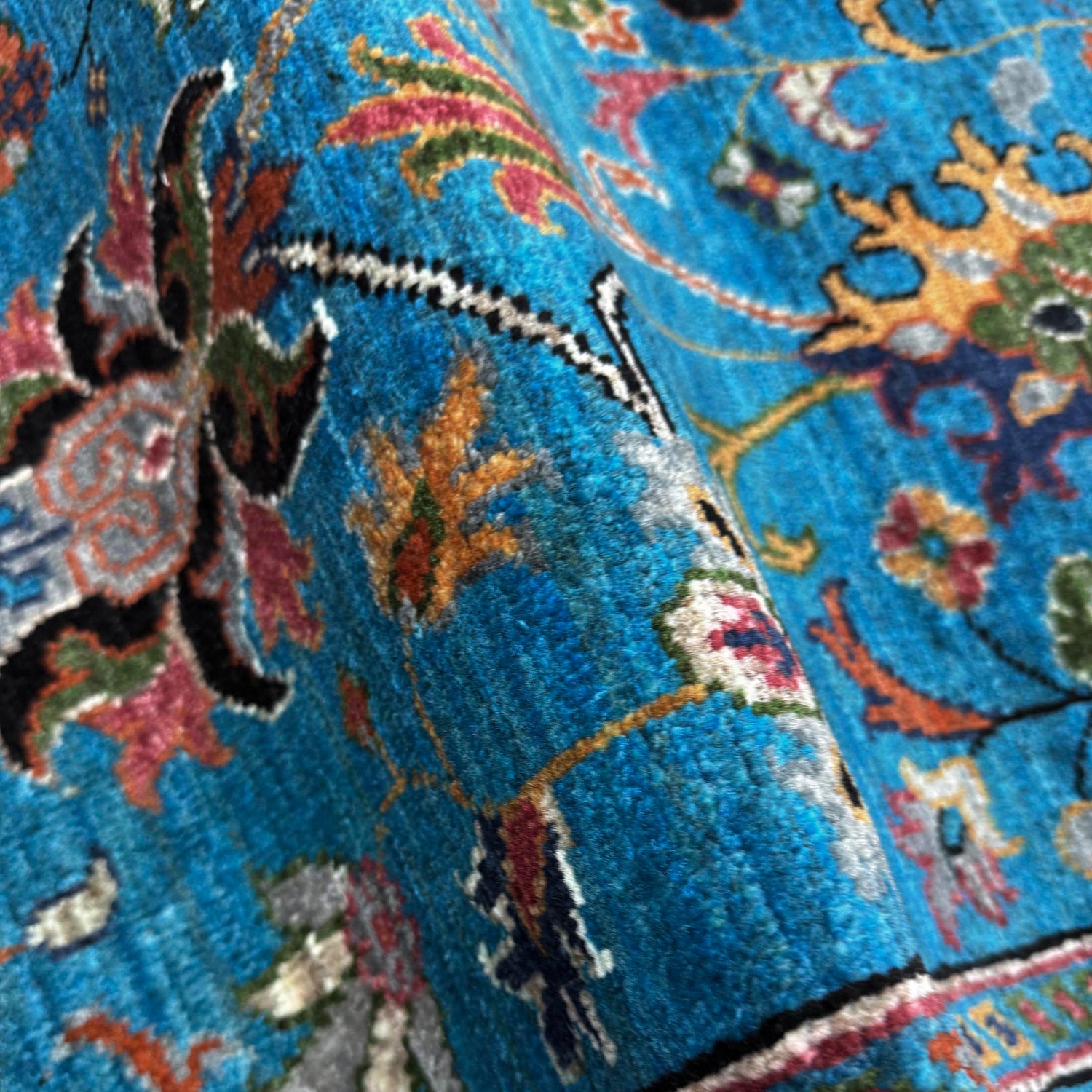 Hand-Knotted Blue Floral Sultani Runner – 2' 9" x 9' 4" ft (84 x 284 cm) | SKU: R39637