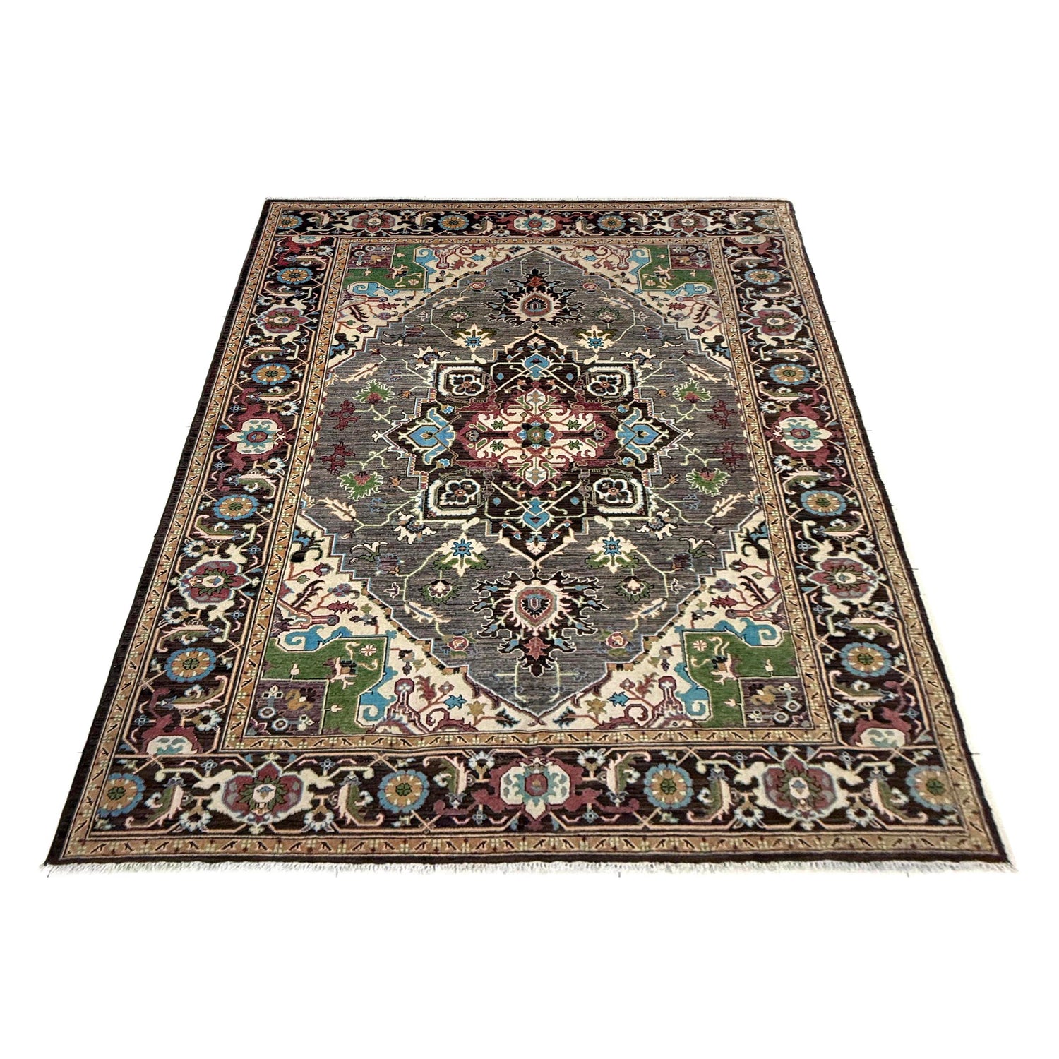 Hand-Knotted Multi Medallion Heriz Area Rug  – 6' 10" x 9' 7" ft (208 x 291 cm) | SKU: R39640