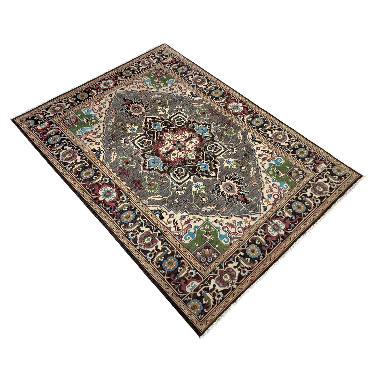 Hand-Knotted Multi Medallion Heriz Area Rug  – 6' 10" x 9' 7" ft (208 x 291 cm) | SKU: R39640