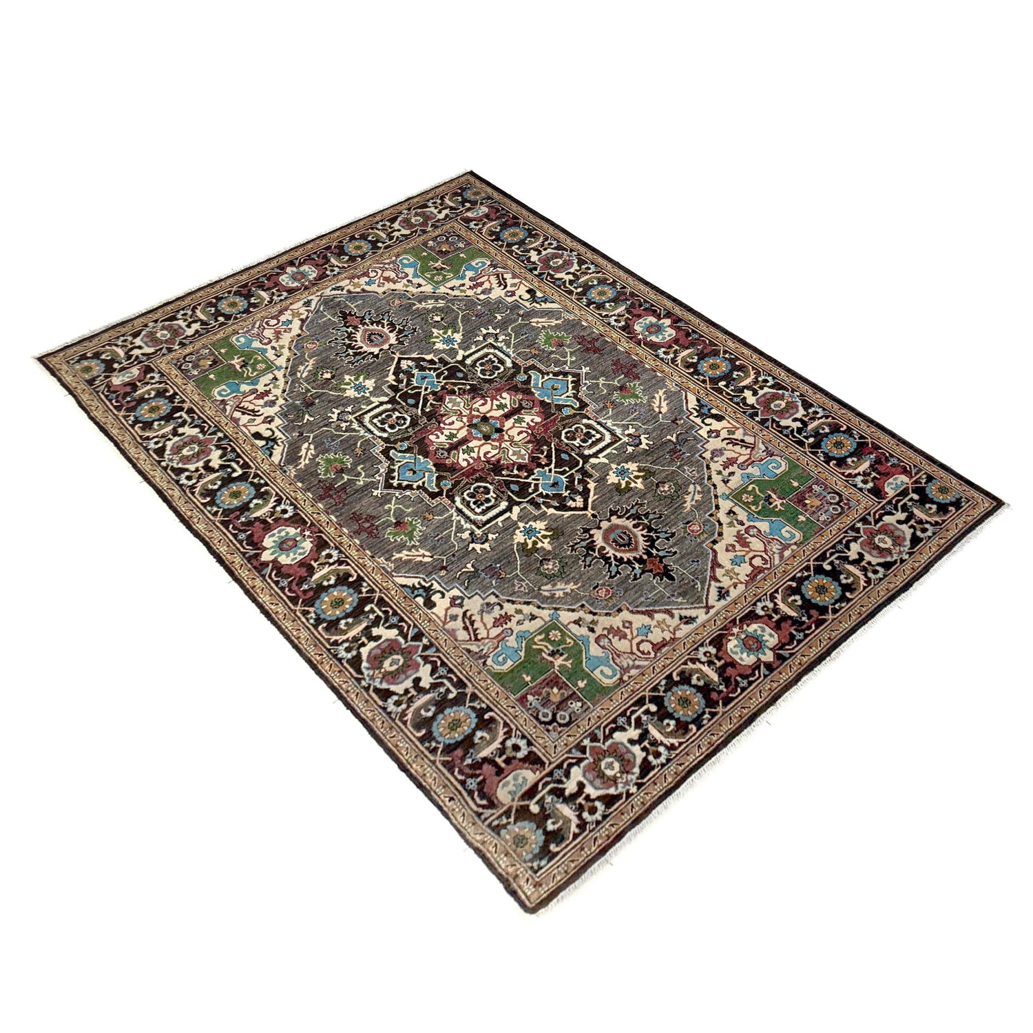 Hand-Knotted Multi Medallion Heriz Area Rug  – 6' 10" x 9' 7" ft (208 x 291 cm) | SKU: R39640