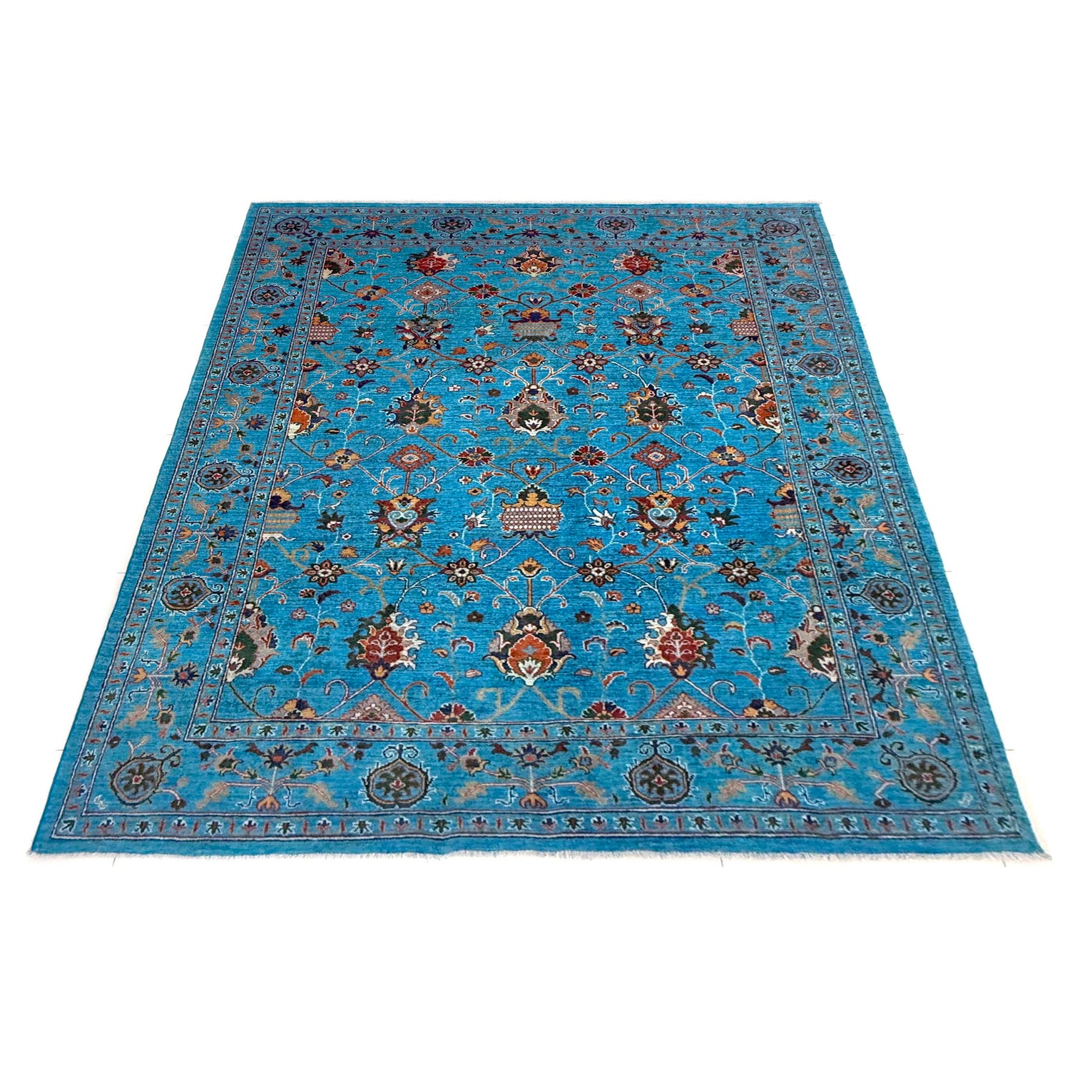 Hand-Knotted Blue Floral Sultani Area Rug – 6' 9" x 9' 6" ft (205 x 289 cm) | SKU: R39641
