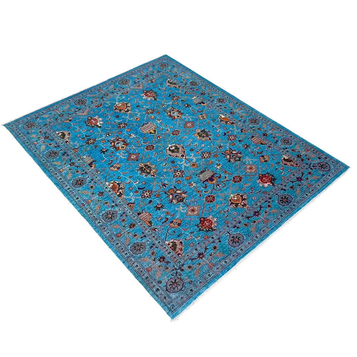 Hand-Knotted Blue Floral Sultani Area Rug – 6' 9" x 9' 6" ft (205 x 289 cm) | SKU: R39641