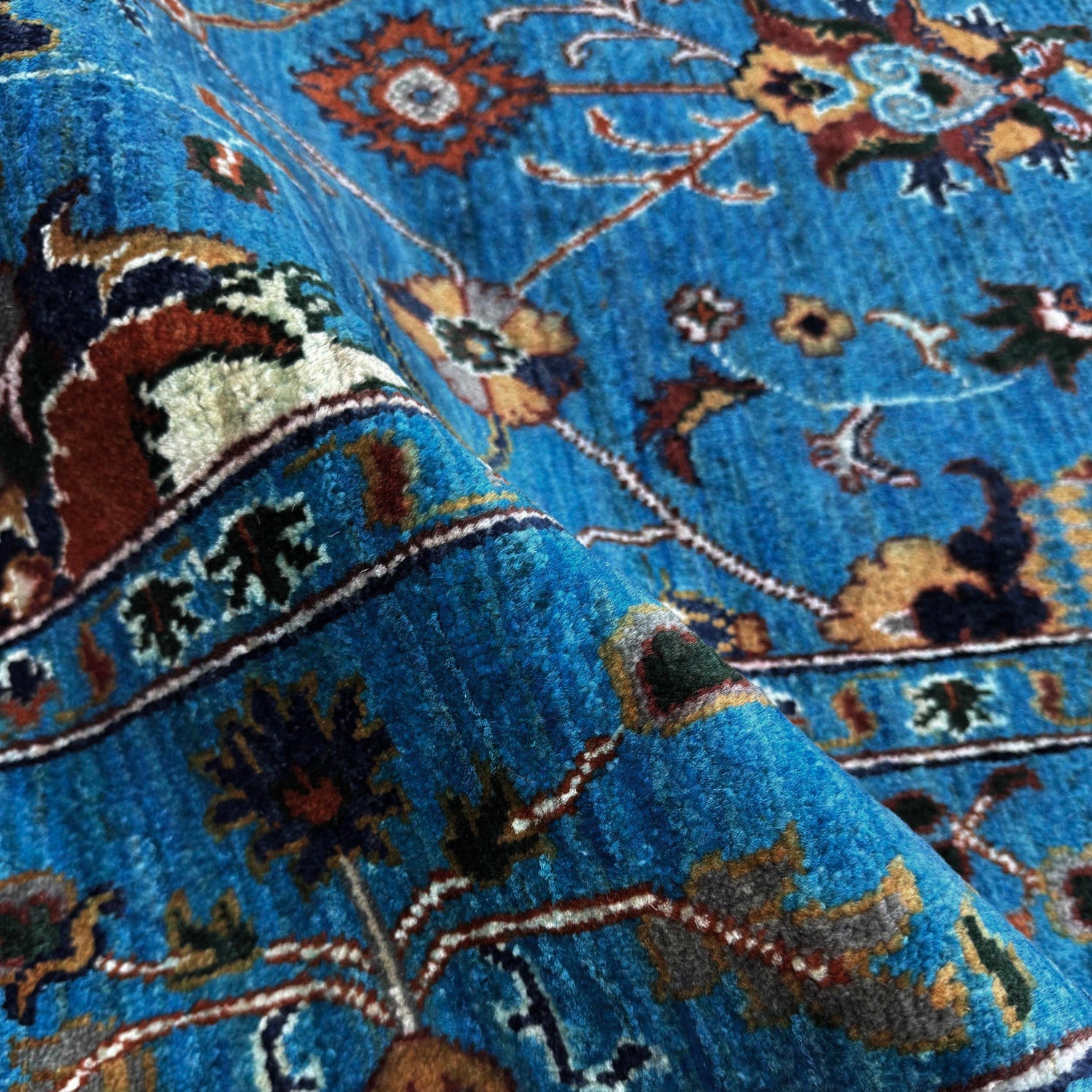 Hand-Knotted Blue Floral Sultani Area Rug – 6' 9" x 9' 6" ft (205 x 289 cm) | SKU: R39641