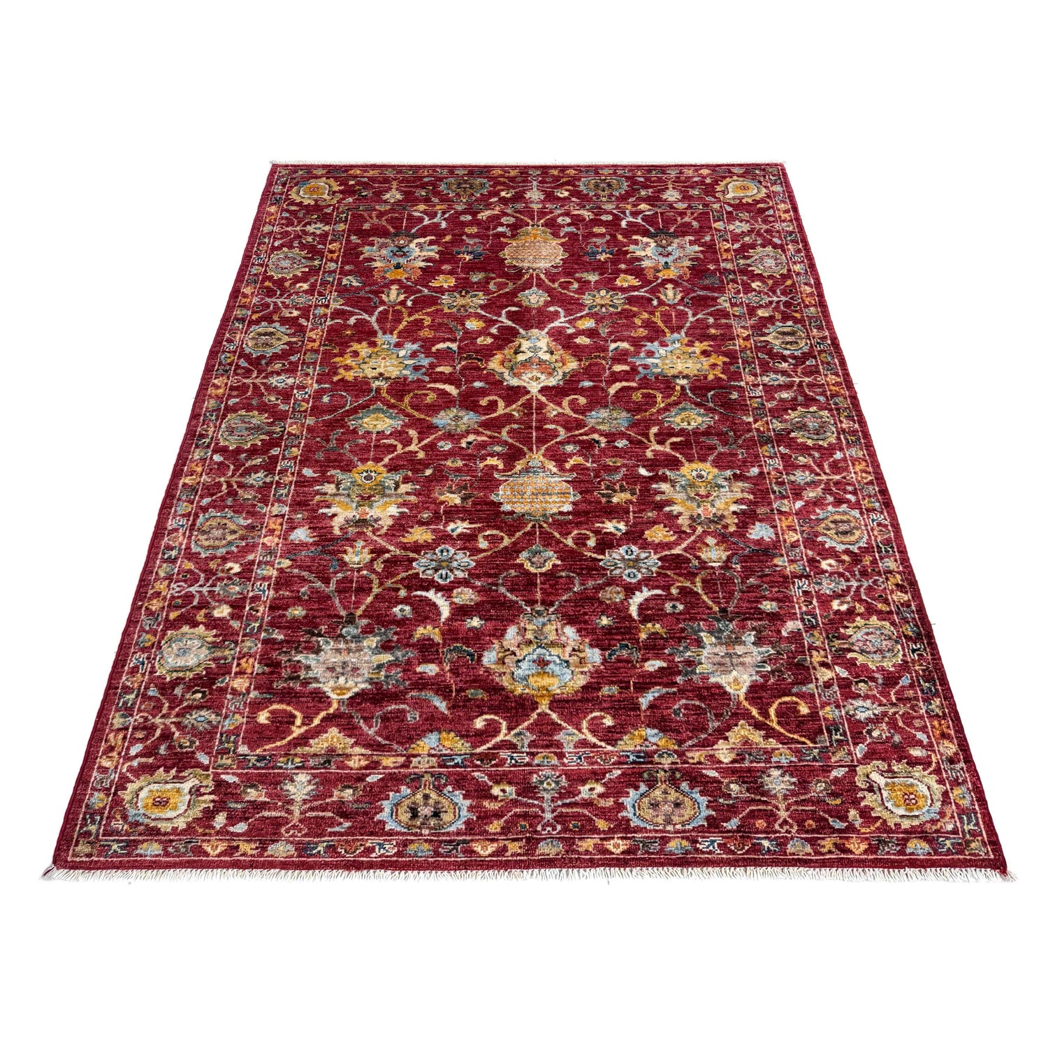 Hand-Knotted Red Floral Sultani Area Rug – 4' 0" x 6' 0" ft (122 x 183 cm) | SKU: R39642