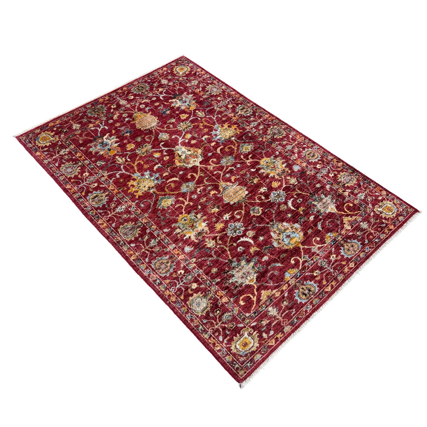 Hand-Knotted Red Floral Sultani Area Rug – 4' 0" x 6' 0" ft (122 x 183 cm) | SKU: R39642