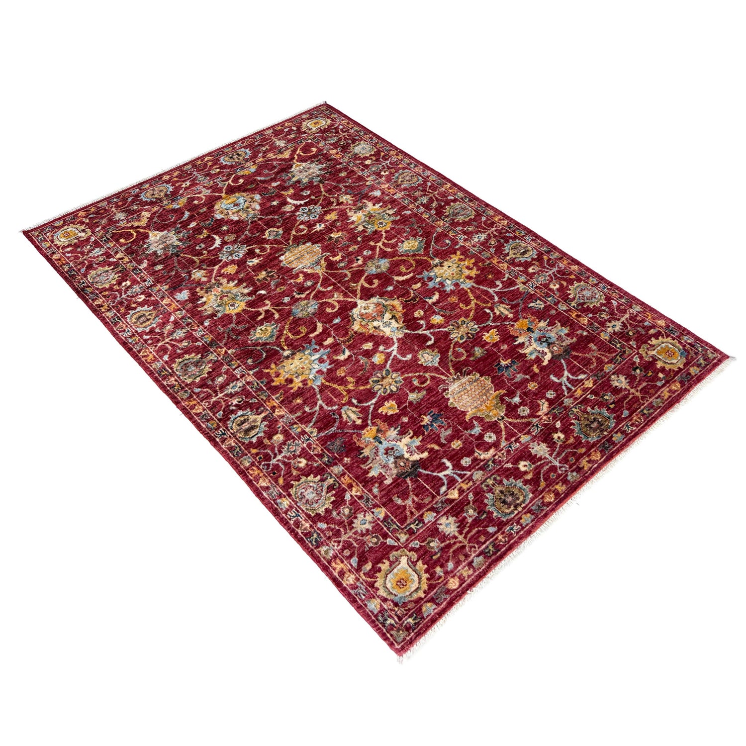 Hand-Knotted Red Floral Sultani Area Rug – 4' 0" x 6' 0" ft (122 x 183 cm) | SKU: R39642