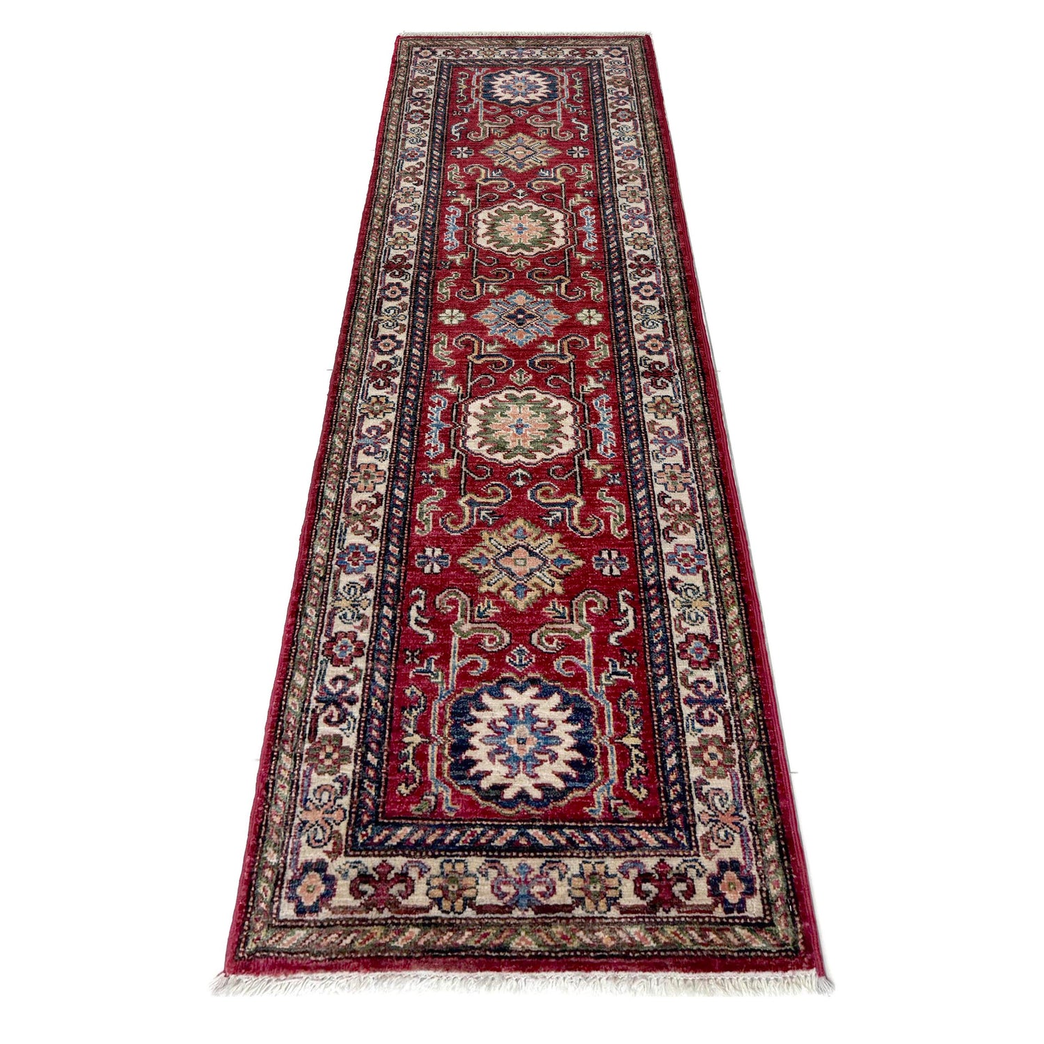 Hand-Knotted Red Medallion Kazak Area Rug Runner – 2' 0" x 6' 1" ft (61 x 185 cm) | SKU: R39643
