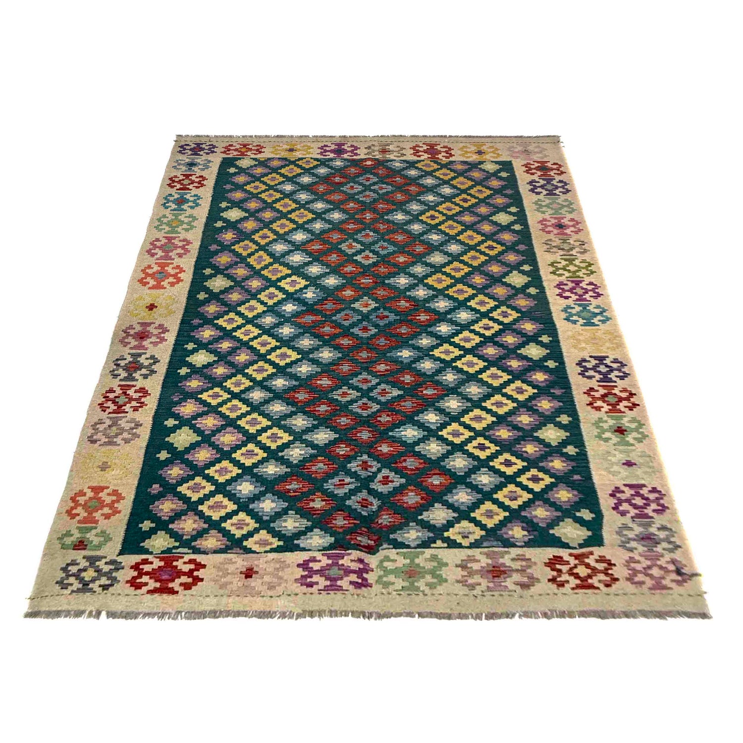 Hand Knotted Afghan Style Kilim – 5' 11" x 7' 8" ft (181 x 233 cm) | SKU: R39657