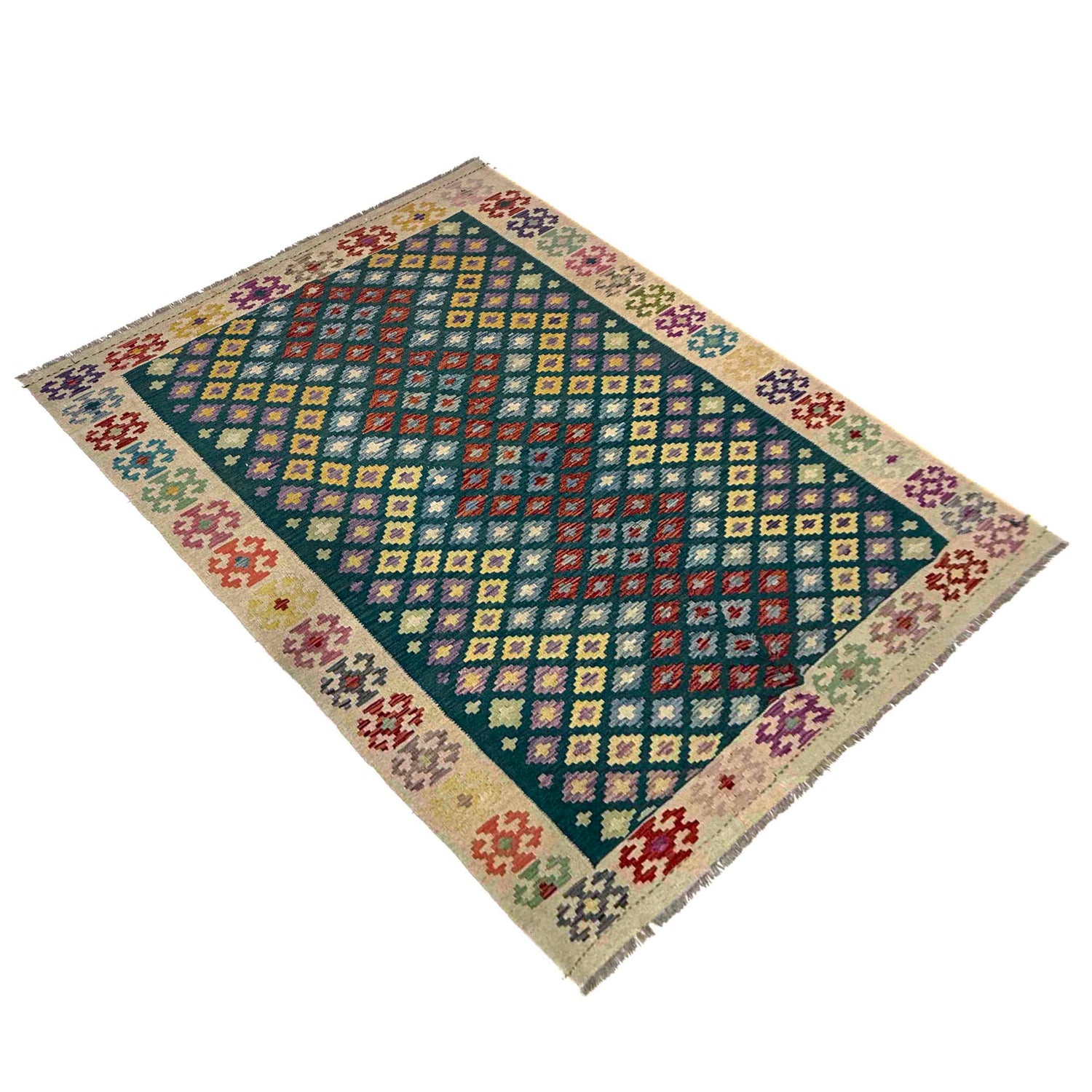 Hand Knotted Afghan Style Kilim – 5' 11" x 7' 8" ft (181 x 233 cm) | SKU: R39657