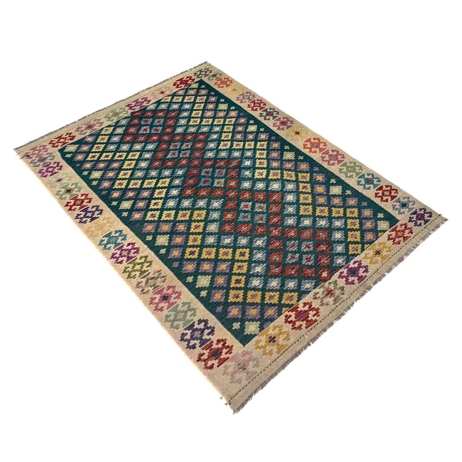 Hand Knotted Afghan Style Kilim – 5' 11" x 7' 8" ft (181 x 233 cm) | SKU: R39657