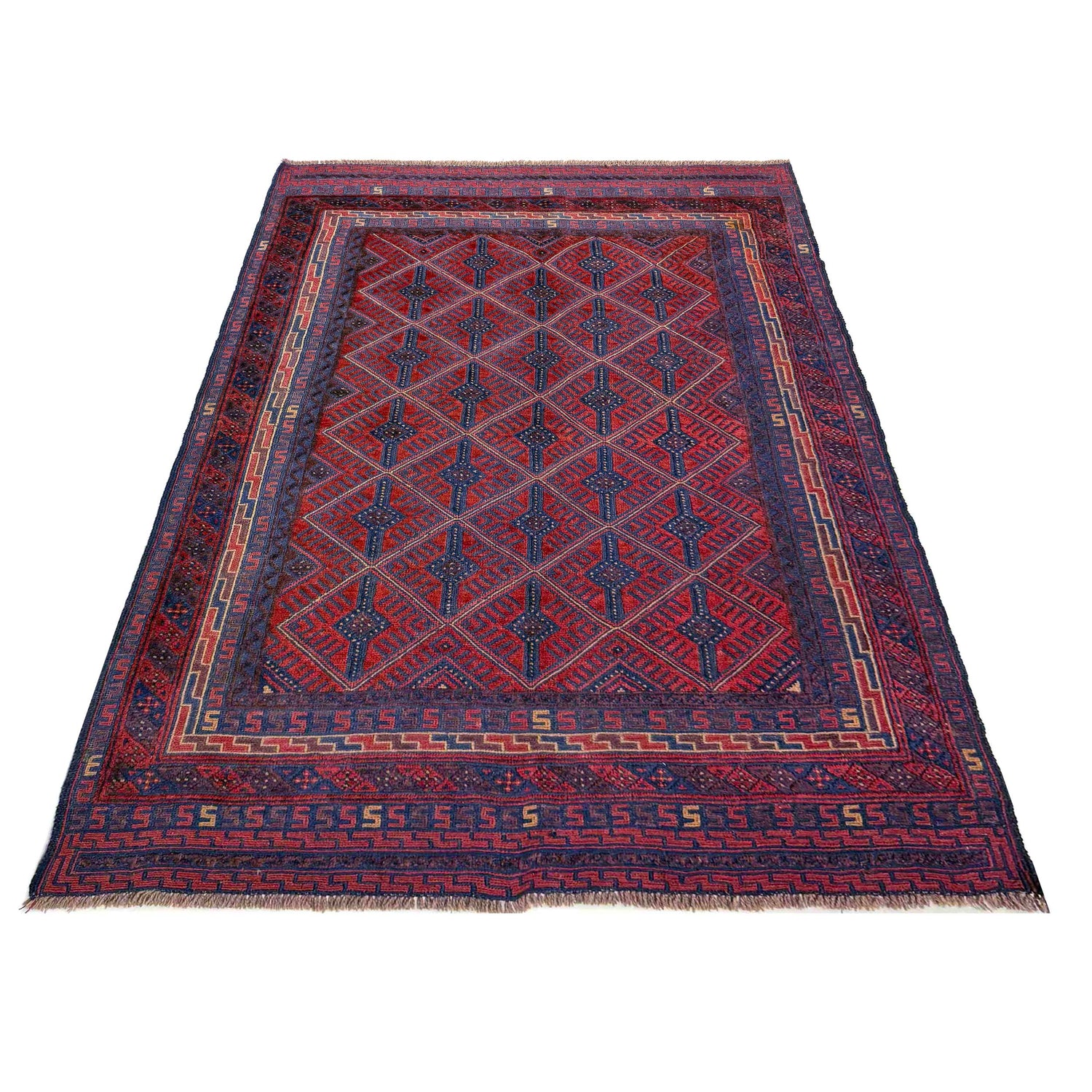Red Color Mashwani Area Rug – 4' 10" x 6' 5" ft (147 x 196 cm) | SKU: R39735