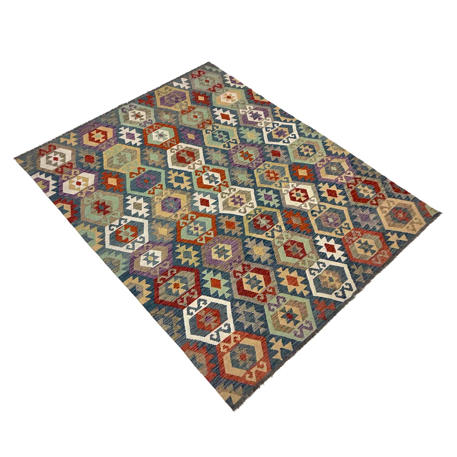 Hand-Knotted Multi Geometric Vegetable Kilim Area Rug – 6' 11" x 9' 7" ft (212 x 293 cm) | SKU: R39758