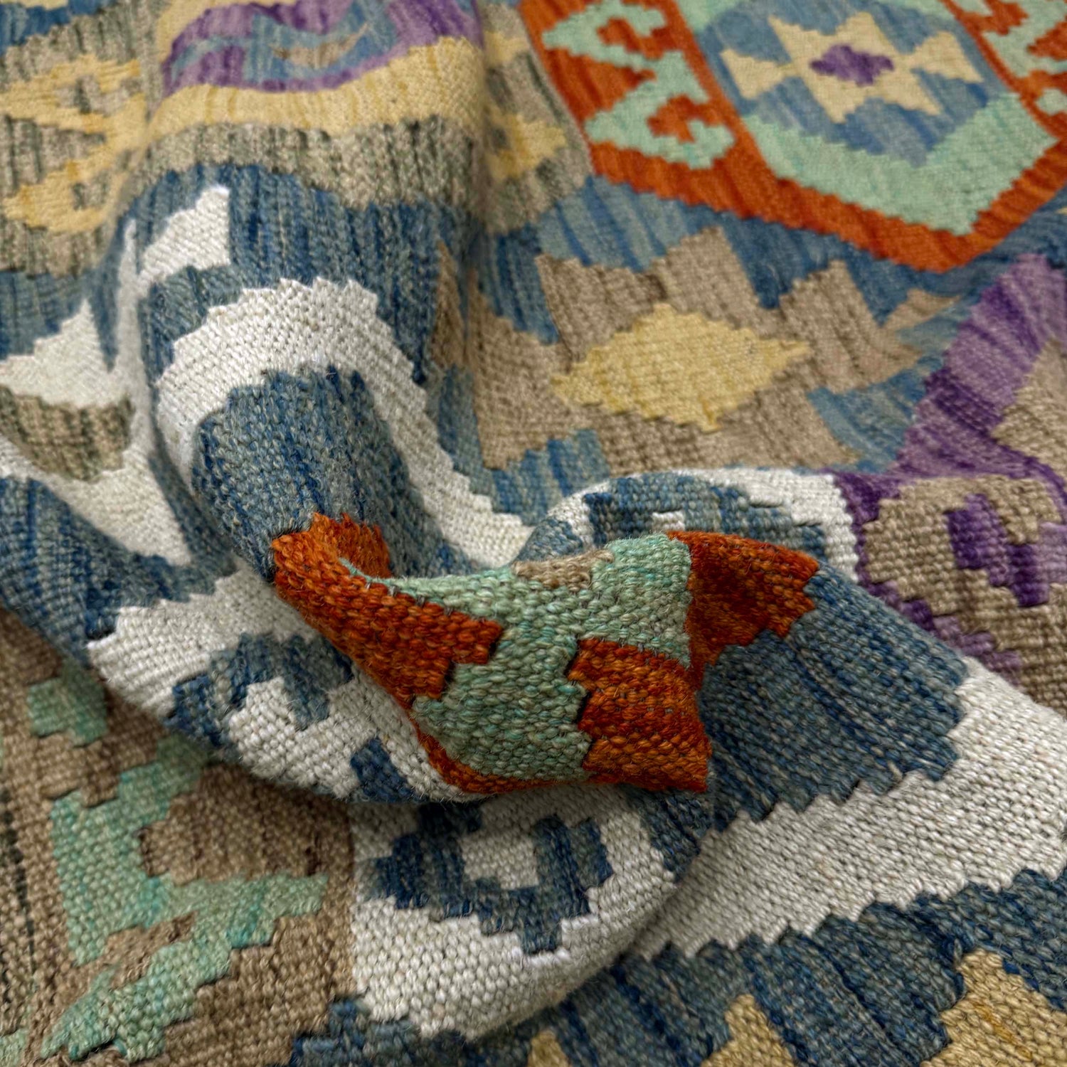 Hand-Knotted Multi Geometric Vegetable Kilim Area Rug – 6' 11" x 9' 7" ft (212 x 293 cm) | SKU: R39758