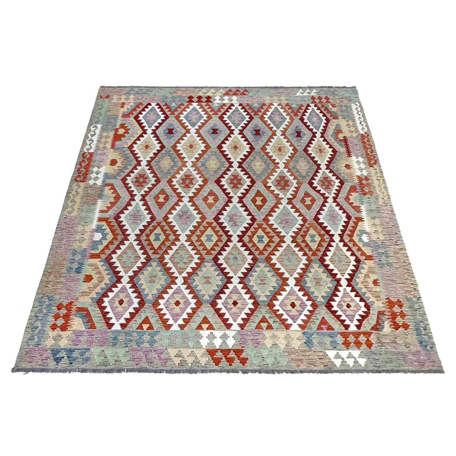 Hand-Knotted Multi Geometric Vegetable Kilim Area Rug – 8' 4" x 9' 9" ft (254 x 296 cm) | SKU: R39765