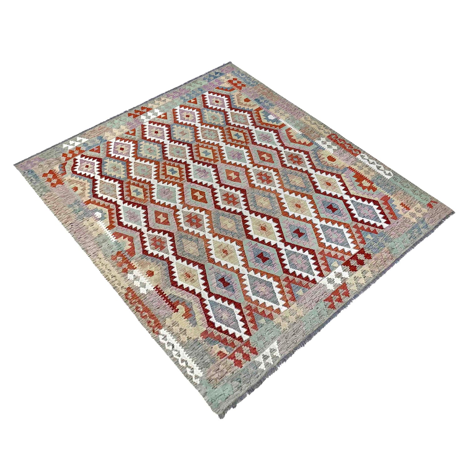 Hand-Knotted Multi Geometric Vegetable Kilim Area Rug – 8' 4" x 9' 9" ft (254 x 296 cm) | SKU: R39765