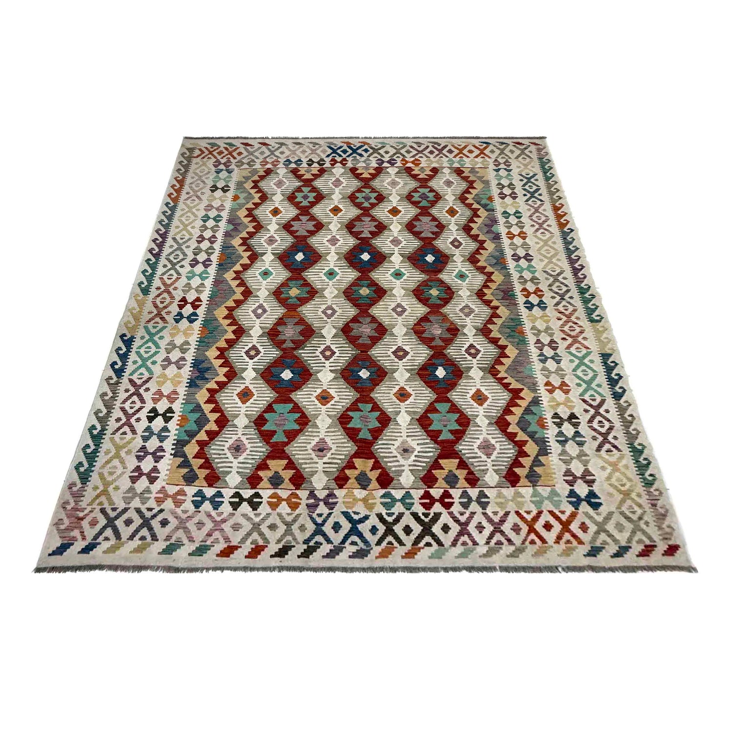 Handmade Turkish Design Wool Kilim – 6' 8" x 9' 7" ft (204 x 293 cm) | SKU: R39766