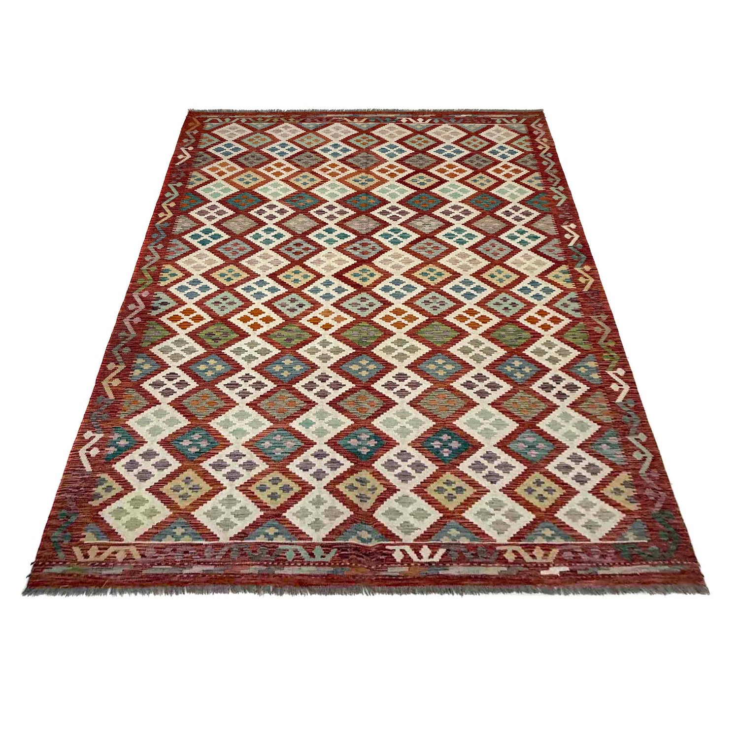 Colorful Flat-Weave Wool Kilim – 6' 9" x 9' 10" ft (205 x 300 cm) | SKU: R39768