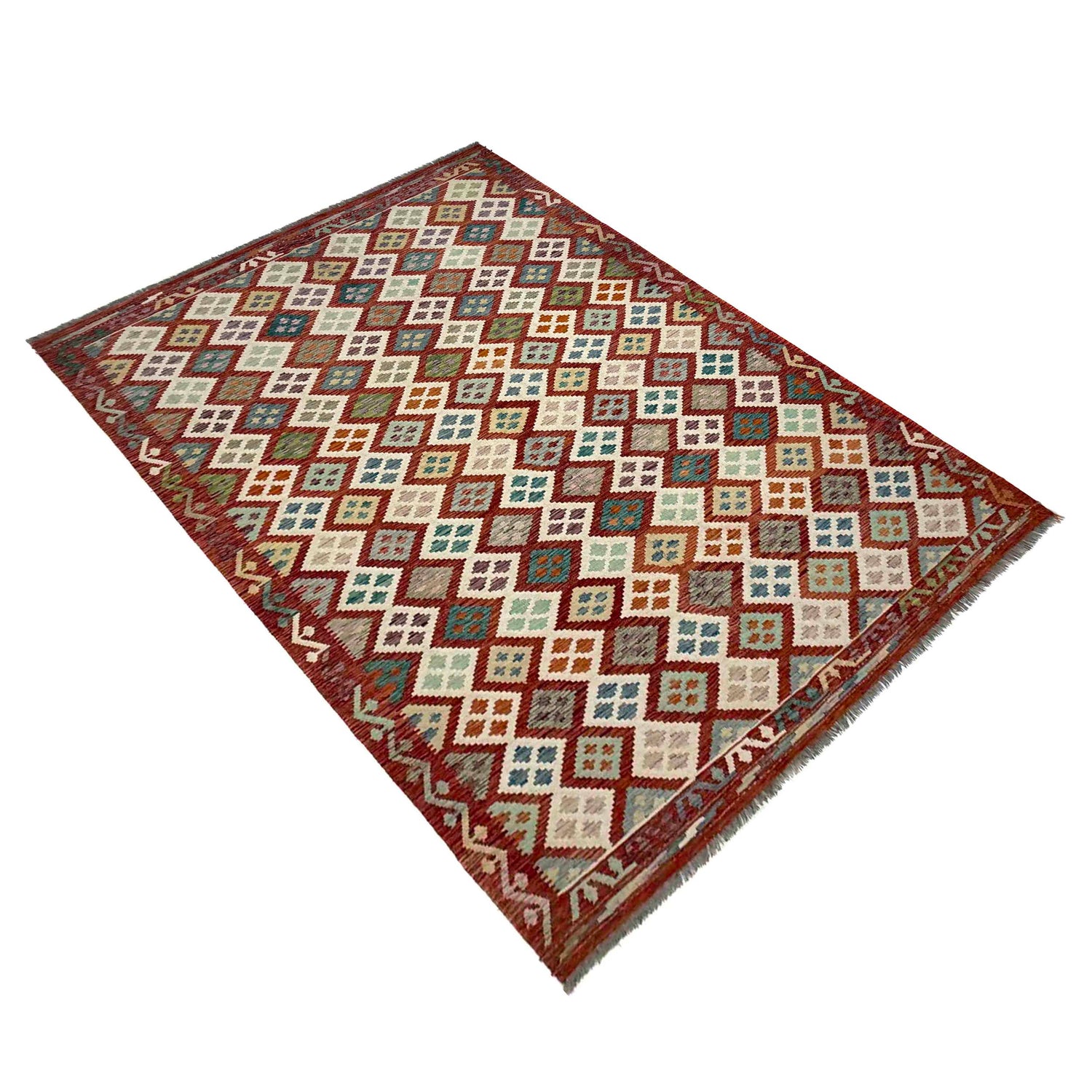 Colorful Flat-Weave Wool Kilim – 6' 9" x 9' 10" ft (205 x 300 cm) | SKU: R39768