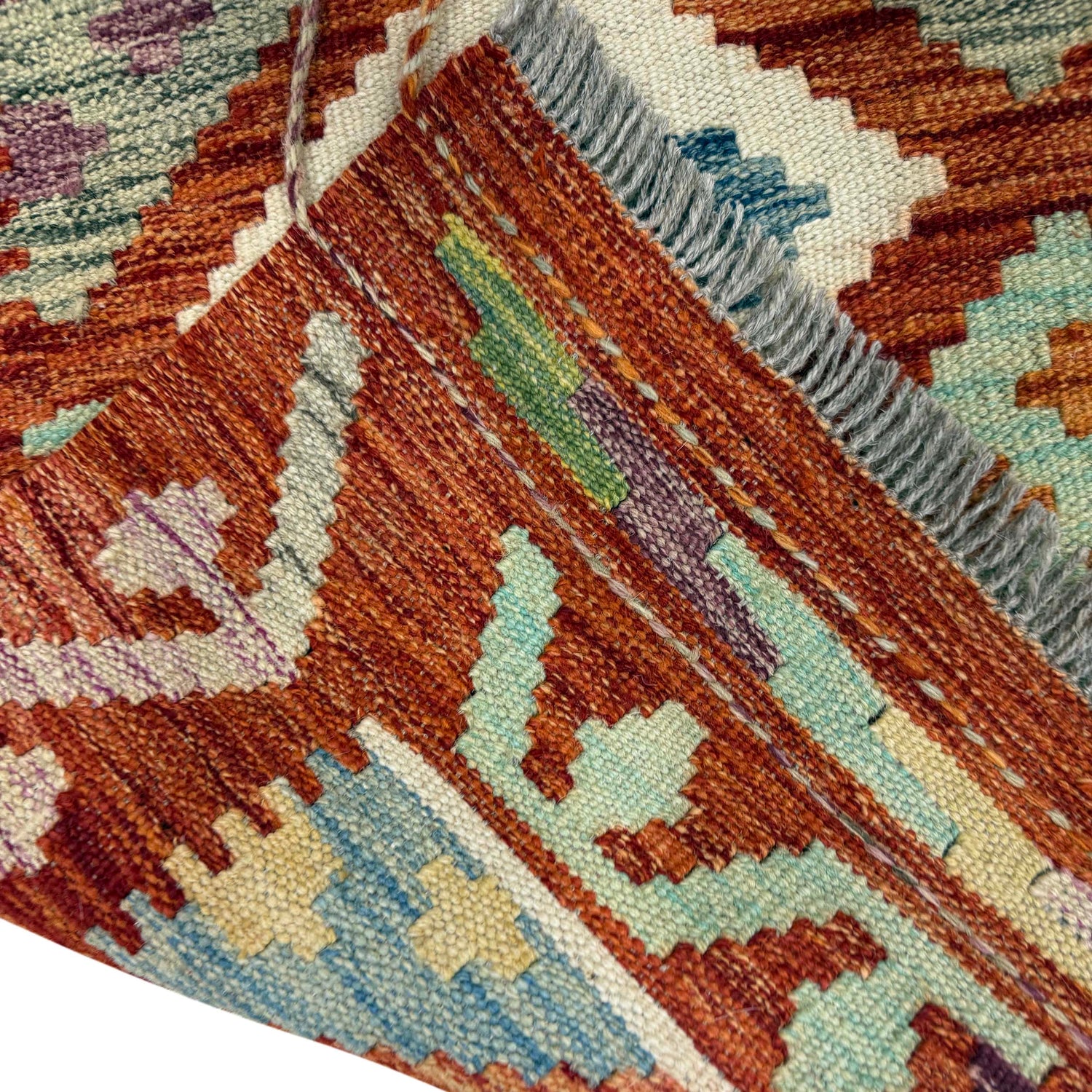 Colorful Flat-Weave Wool Kilim – 6' 9" x 9' 10" ft (205 x 300 cm) | SKU: R39768