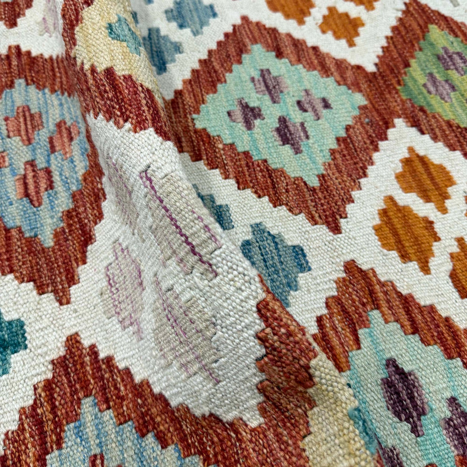 Colorful Flat-Weave Wool Kilim – 6' 9" x 9' 10" ft (205 x 300 cm) | SKU: R39768