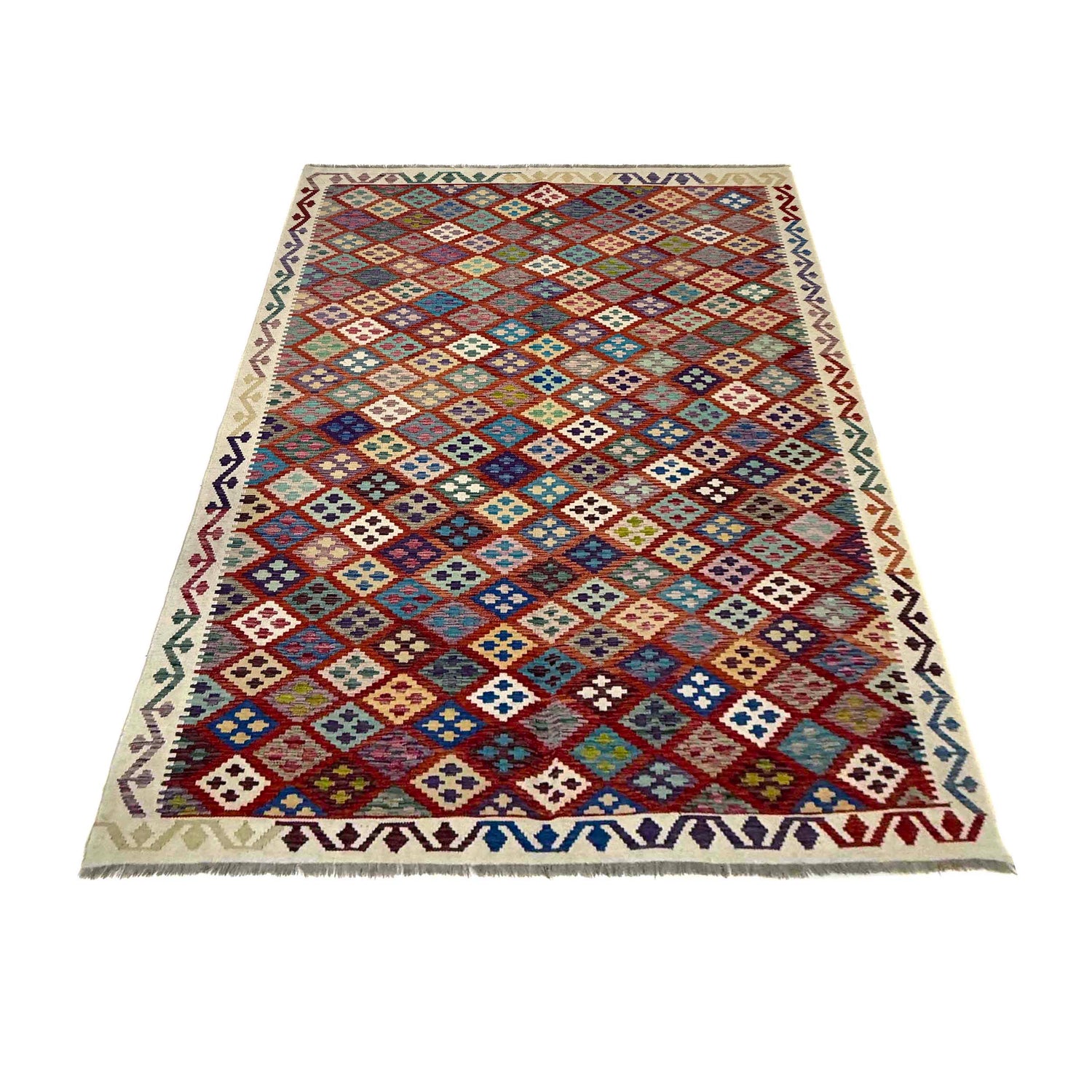 Colorful Flat-Weave Wool Kilim – 6' 7" x 9' 7" ft (200 x 293 cm) | SKU: R39769