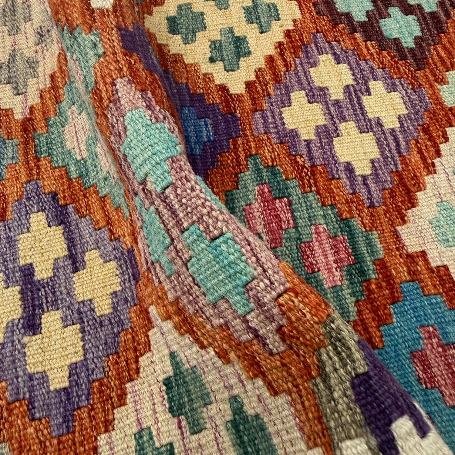 Colorful Flat-Weave Wool Kilim – 6' 7" x 9' 7" ft (200 x 293 cm) | SKU: R39769
