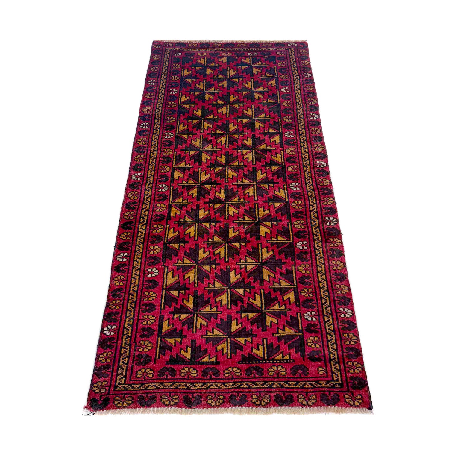 Hand-Knotted Red Floral Baluchi Runner – 2' 4" x 6' 3" ft (72 x 191 cm) | SKU: R39838