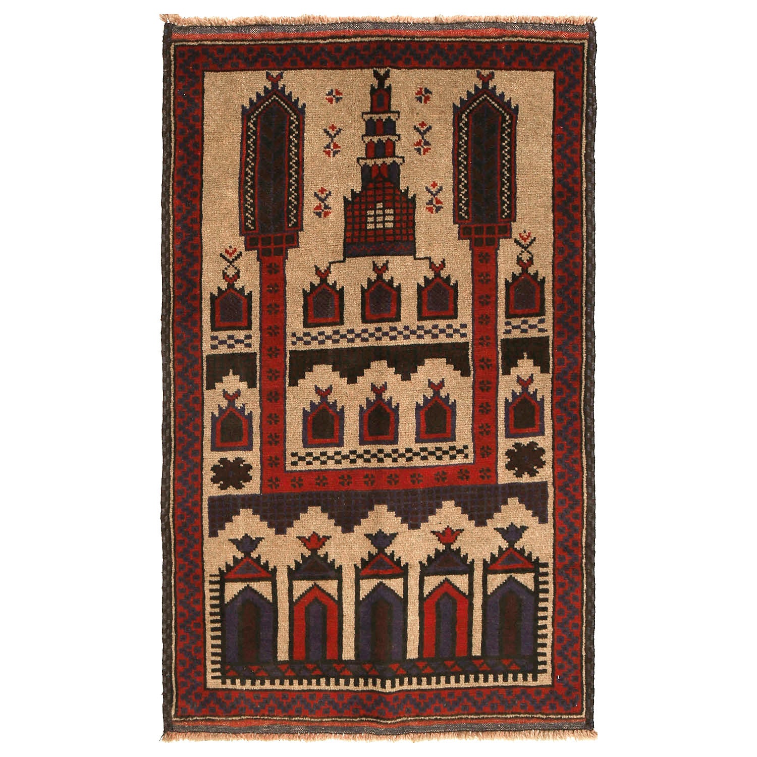 Baluchi Rug Handmade Beige Prayer Design 3x5 ft
