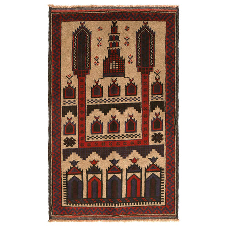 Baluchi Rug Handmade Beige Prayer Design 3x5 ft